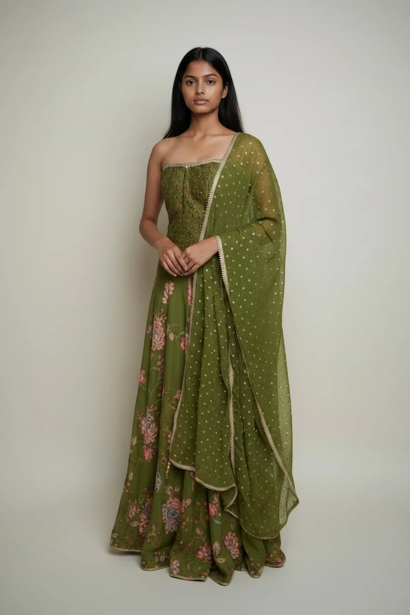 Green Floral Lehenga by Aayka Fashion