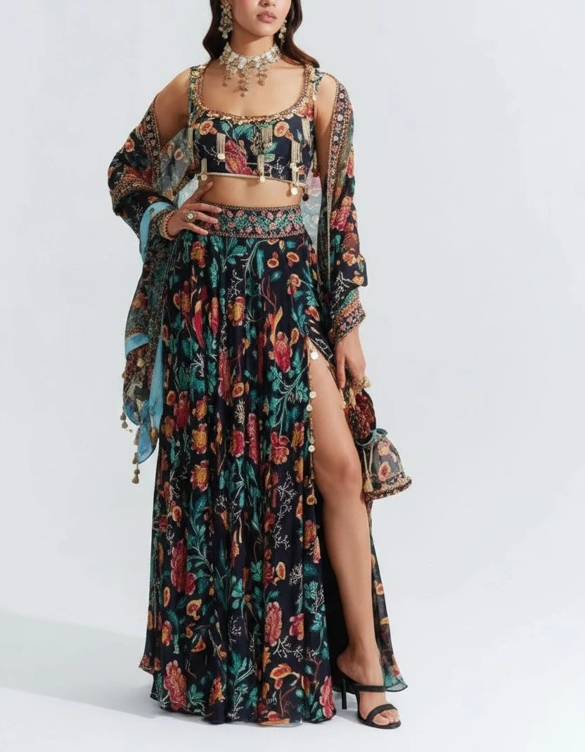 Mahima Mahajan Black Floral Lehenga