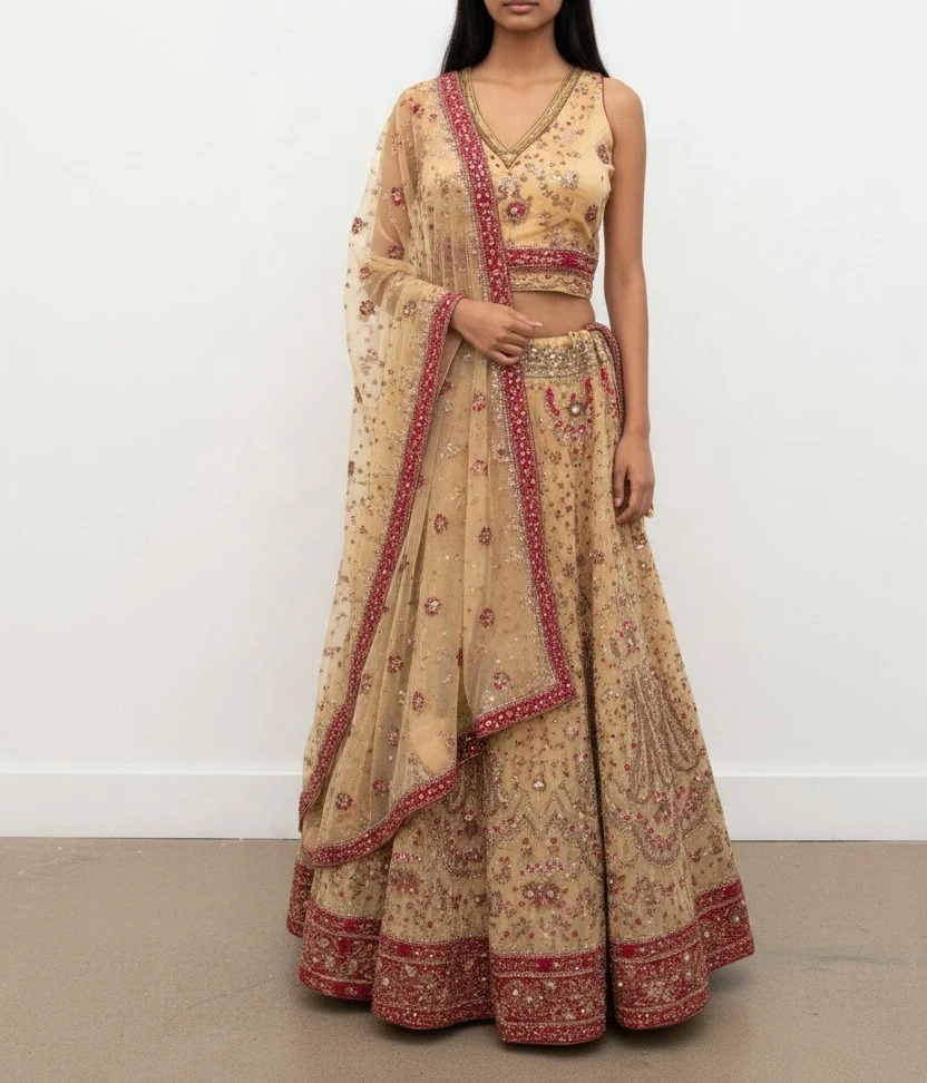 Red and Beige Lehenga